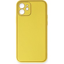 TE Dükkan Buğz Iphone 12 Kılıf Coco Deri Silikon Kapak - Sarı