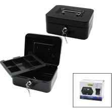 Timion Anahtarlı Küçük Metal Para -Değerli Eşya Kutusu 2kat=tek+6 Bölme Taşıma Kulp - 15.2X11.8X8CM (5148)