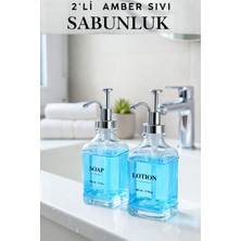 Bonjour Gift & Hobby 2'li Kare Amber Sıvı Sabunluk Seti - 4 Farklı Sticker - 500 ml