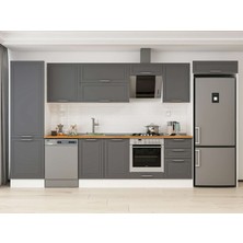 Alvinka 390X222 cm Klasik Mebran Mutfak Dolabı MBB-E80B60S50-2 Antrasit - Suntalam