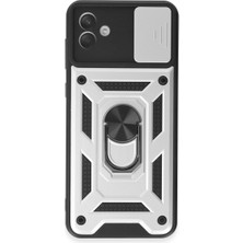 TE Dükkan Buğz Samsung Galaxy A04E Kılıf Pars Lens Yüzüklü Silikon - Gümüş