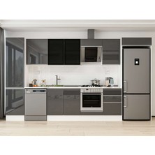 Alvinka 390X222 cm High Gloss Mutfak Dolabı MBB-E90B50S50-3 Antrasit - Mdf