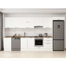 Alvinka 390X222 cm Klasik Mebran Mutfak Dolabı MB-E80S50S60-1 Beyaz - Suntalam