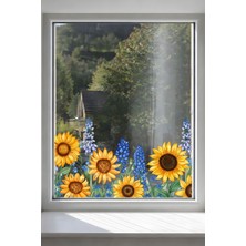 Aysha Tasarım Duvar Sticker - Ayçiçeği ve Sümbül Temalı Kendinden Yapışkanlı  Duvar Sticker