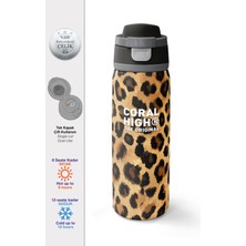 Coral High Kahverengi Leopar Desenli Pipetli ve Direkt Içim Çelik Termos 800 ml 38541