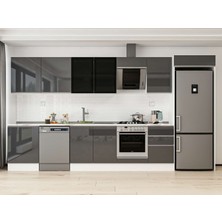 Alvinka 390X222 cm High Gloss Mutfak Dolabı MB-E80S60S50-3 Antrasit - Mdf