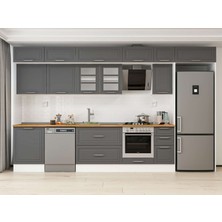 Alvinka 390X240 cm Klasik Mebran Mutfak Dolabı MB-E90S60S40-3 Antrasit - Mdf