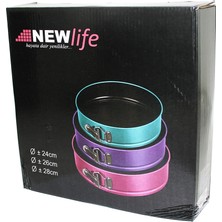 Shopwave 3 Parça  Yuvarlak - Renkli Kelepçeli Metal Kek Kalıp 24-26-28CM (5047)