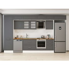 Alvinka 390X240 cm Klasik Mebran Mutfak Dolabı MBB-E80B60S50-3 Antrasit - Suntalam