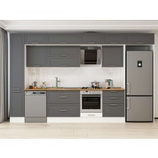Alvinka 390X240 cm Klasik Mebran Mutfak Dolabı MBB-E90B40S60-2 Antrasit - Suntalam