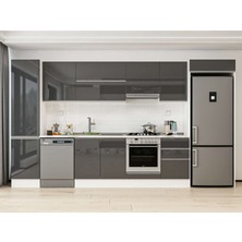 Alvinka 390X222 cm High Gloss Mutfak Dolabı MBB-E90B50S50-1 Antrasit - Mdf