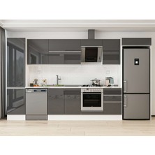 Alvinka 390X222 cm High Gloss Mutfak Dolabı MBB-E90B50S50-2 Antrasit - Mdf
