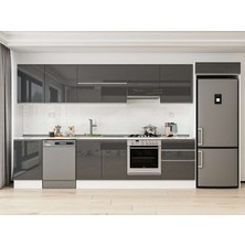 Alvinka 390X222 cm High Gloss Mutfak Dolabı MB-E80S50S60-1 Antrasit - Suntalam