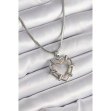 Shopwave 316L Çelik Gümüş Renk Italyan Zincir Mix Renk Zirkon Taş Detay Kalp Model Kadın Koly