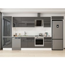 Alvinka 390X222 cm High Gloss Mutfak Dolabı MBB-E80B60S50-2 Antrasit - Mdf