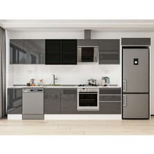 Alvinka 390X222 cm High Gloss Mutfak Dolabı MB-E90S40S60-3 Antrasit - Mdf