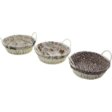 Shopwave Yuvarlak Renkli Bezli Ip Hasır Ekmek Sepeti Kulplu - Metal Iskelet TABAN:18CM - Ağız: