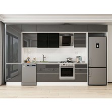 Alvinka 390X240 cm High Gloss Mutfak Dolabı MBB-E80B60S50-3 Antrasit - Mdf