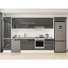 Alvinka 390X222 cm High Gloss Mutfak Dolabı MBB-E80B50S60-1 Antrasit - Suntalam