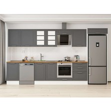 Alvinka 390X222 cm Klasik Mebran Mutfak Dolabı MB-E80S50S60-3 Antrasit - Suntalam