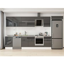 Alvinka 390X222 cm High Gloss Mutfak Dolabı MB-E90S50S50-2 Antrasit - Suntalam