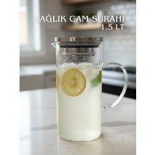 Milea Sağlıklı Cam Isıya Dayanıklı Borosilikat Cam Sürahi Inox Kapak 1.5 Lt