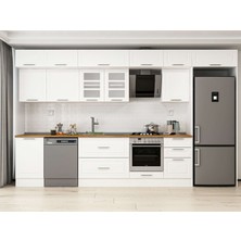 Alvinka 390X240 cm Klasik Mebran Mutfak Dolabı MB-E90S50S50-3 Beyaz - Suntalam