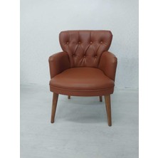 Venqm Tekli Tarçın Taba Renk Deri Metal Ayaklı Ofis Koltuk Takımı Kafe Koltuğu Sandalye Berjer