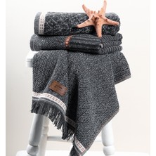 Cotton Box 3'lü Jakarlı Havlu Seti Çantalı (50X90)-DENIM Antrasit