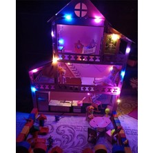 PremiumPort Ahşap Oyun Evi, Pembe, LED Işıklı, Isim Yazılı, 14 Eşya, Hediye Kumbara