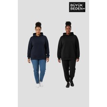 Superlife Kadın Büyük Beden 2' Li Set Kapşonlu Kollar ve Etek Ribanalı Ince Swatshırt SPR26BSWK957+2