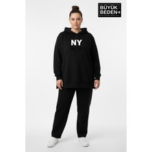 Superlife Büyük Beden Kapşonlu Ny Newyork Baskılı Tunik Ince Sweatshırt  SPR26BTK991-1