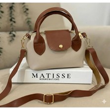 Purpleart Kadın Suni Deri Saplı Orta Boy El ve Omuz Çantası Vizon