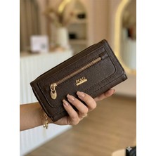 Purpleart Kadın Acı Kahve Polo Armalı Mıknatıs Kapaklı Büyük Boy Yatay Cüzdan 10X19X5CM