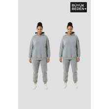 Superlife Kadın Büyük Beden 2' Li Set Kapşonlu Kollar ve Etek Ribanalı Ince Swatshırt SPR26BSWK957+2