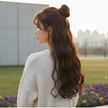 İlkyaz Fashion Fiber Sentetik Dalgalı Yarım Ay + 2 Yan Çıt Çıt - Açık Kahve ILKYZ-PRK34