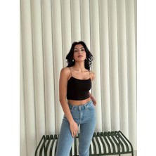 Evolaria Kadın Ip Askılı Kısa Crop - Siyah