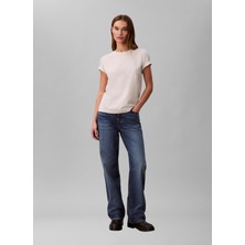 Calvin Klein Jeans Yuvarlak Yaka Düz Gri Kadın T-Shirt Ss Monogram Crew Tee