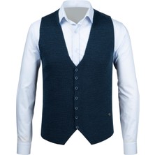 Çizgi Triko Erkek Düğmeli Spor / Klasik Triko Örme Kolsuz Petrol Yelek Regular Kalıp - 4430LS