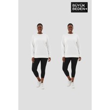 Superlife Kadın Büyük Beden Bisiklet Yaka 2’li Set-Rahat Kalıp Ince Sweatshirt SPR26BSWK956+2