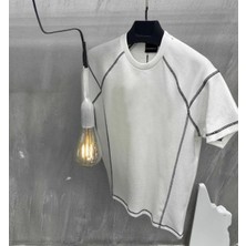 Unisex Karoyaka Dikişli Oversize T-Shirt - Beyaz