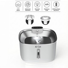 AI Cat Aı Cat Hydra Metal Kablosuz Sensörlü Akıllı Kedi Su Pınarı - 304 Paslanmaz Çelik & 60 Gün Şarj
