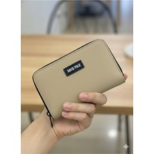 Purpleart Kadın Krem Yazılı Fermuar Polo Armalı Mini Cüzdan 8X13CM