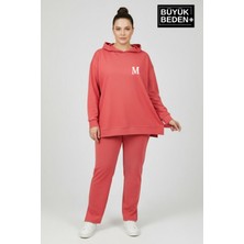 Superlife Büyük Beden Kapşonlu M Baskılı Tunik Ince Sweatshırt  SPR26BTK991-4