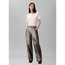 Calvin Klein Jeans Yuvarlak Yaka Standart Desenli Beyaz Kadın Kazak Chunky Cotton Graphıc Vest