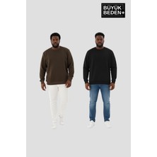 Superlife Erkek Büyük Beden Ikili Bisiklet Yaka 2’li Set -Rahat Kalıp Ince Sweatshirt SPR26BSW956+2