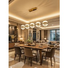 Vav Avize Tomris Lüks Modern LED Avize - Altın Küre Sarkıt Tavan Lambası, 3 Renk Işık Değişimi (2400K Sıcak Sarı - 4500K Gün Işığı - 6500K Beyaz), 5 Küre Tasarım, Salon & Yemek Odası Aydınlatması