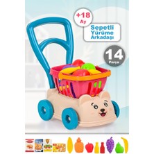 NeUygun 14 Parça Market Sepetli Yürüme Arkadaşı - Ilk Adım Arabası Meyve Sebze Atıştırmalık Alışveriş Sepeti