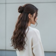 İlkyaz Fashion Fiber Sentetik Dalgalı Yarım Ay + 2 Yan Çıt Çıt - Koyu Kahve ILKYZ-PRK34