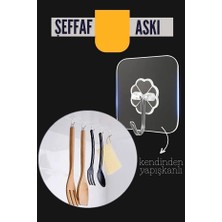 Çerçici Şeffaf Yapışkanlı Askı, Mutfak Banyo Duvar Askısı, Çivisiz Pratik Kanca Seti